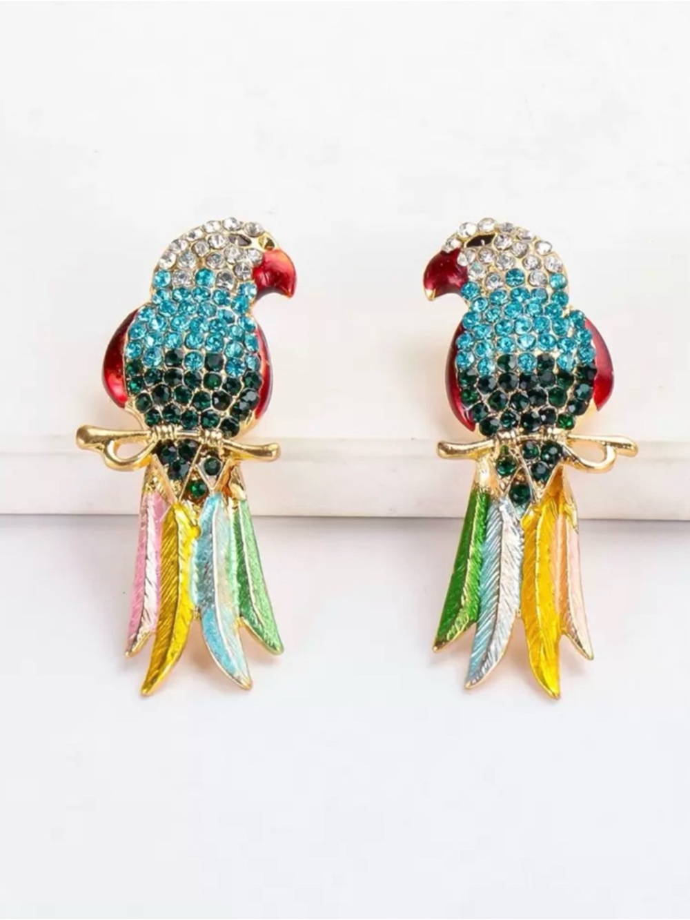 Colorful Parrot Rhinestone Drop Earrings - Multicolor